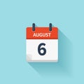 August 6. Vector flat daily calendar icon. Date and time, day, month. Holiday Royalty Free Stock Photo