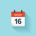 August 16. Vector flat daily calendar icon. Date and time, day, month. Holiday Royalty Free Stock Photo