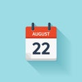 August 22. Vector flat daily calendar icon. Date and time, day, month. Holiday Royalty Free Stock Photo