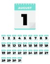 August. Vector flat daily calendar set. Icon Royalty Free Stock Photo