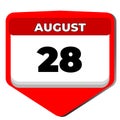 28 August vector icon calendar day. 28 date of august. Twenty eighth day of august. 28th date number. 28 day calendar Royalty Free Stock Photo