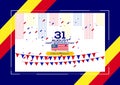 31 August - Vector illustration Malaysia Independence Day Patriotic Design. Happy Independence Day Vector Greeting Card.