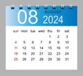 August 2024. Vector monthly calendar template 2024 year in simple style for template design