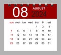 August 2024. Vector monthly calendar template 2024 year in simple style for template design