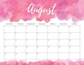 August watercolor calendar.