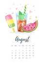 August 2018 year calendar page