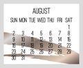 August year 2020 monthly bronze calendar Royalty Free Stock Photo