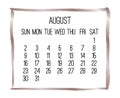 August year 2020 monthly bronze calendar