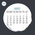 August year 2020 monthly round brush stroke calendar