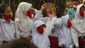 9 August 2020, Yogyakarta, Indonesia: Children from Indonesia wear primary school clothes and wear masks