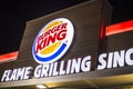 Burger King Restaurant front building sign at night