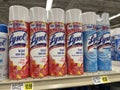 IGA Grocery store Lysol cleaner and prices on a retail store shelf