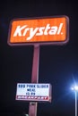 Krystal Restaurant fast food street sign at night