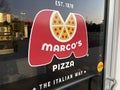 Marcos pizza sign and logo glass door store entrance Royalty Free Stock Photo