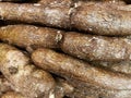 Piles of yuka root in a retail store Royalty Free Stock Photo