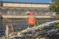 View of the J. Strom Thurmond Dam water release side Danger sign