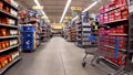 Walmart retail grocery store interior empty back aisle