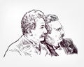 Auguste and Louis Lumiere brothers vector sketch portrait Royalty Free Stock Photo