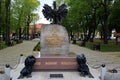 Augustow, Poland - May 2, 2019: Park of the Polish king Zygmunt August, dedicated to the 450th anniversary of granting city rights