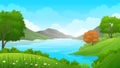 Green Hill and forest along side a river or lake vector illustration Royalty Free Stock Photo