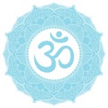 Aum Om symbol in decorative round mandala ornament. Royalty Free Stock Photo