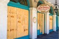 Aunt Sally`s Creole Pralines in the French Quarter boarded up due to corona virus shutdown
