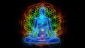 Aura, chakra activation, enlightenment of mind in meditation, symbol flower of life
