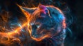 aura effects with cat, A cat profile emerges in a burst of neon glow and vibrant flames, with dynamic swirls of color that bring Royalty Free Stock Photo