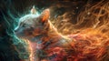 Aura effects with cat, A cat profile emerges in a burst of neon glow and vibrant flames, with dynamic swirls of color that bring Royalty Free Stock Photo