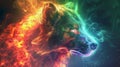 Aura effects with dog, A dog profile emerges in a burst of neon glow and vibrant flames, with dynamic swirls of color that bring Royalty Free Stock Photo