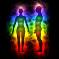 Aura, healing energy, extrasensory perception - woman and man silhouette Royalty Free Stock Photo