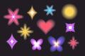 Aura Y2k blurred gragient set unfocused shapes, abstract geometric shapes, star, heart, flower in trendy retro style Royalty Free Stock Photo