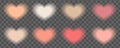 Aura Y2K Peach colored hearts collection. Set with aesthetic soft gradient trendy valentine day heart. On transparent