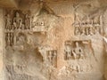 Badly eroded wall reliefs of Buddhist images at the entrance of Cave 2, Aurangabad Caves, Maharastra, India Royalty Free Stock Photo