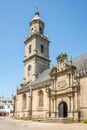 View at the Church of Saint Gildas in the streets of Auray in France