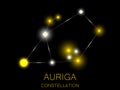 Auriga constellation. Bright yellow stars in the night sky. A cluster of stars in deep space, the universe. Vector illustration