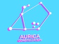 Auriga constellation 3d symbol. Constellation icon in isometric style on blue background. Cluster of stars and galaxies. Vector