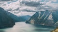 Aurland, Sogn And Fjordane Fjord, Norway. Amazing Summer Scenic View Of Sogn Og Fjordane. Ship Or Ferry Boat Liner Royalty Free Stock Photo