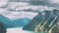 Aurland, Sogn And Fjordane Fjord, Norway. Amazing Summer Scenic View Of Sogn Og Fjordane. Ship Or Ferry Boat Liner Royalty Free Stock Photo