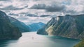 Aurland, Sogn And Fjordane Fjord, Norway. Amazing Summer Scenic View Of Sogn Og Fjordane. Ship Or Ferry Boat Liner Royalty Free Stock Photo