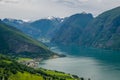 Aurland town and Aurlandsfjorden landscape Royalty Free Stock Photo