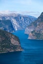 Aurlandsfjord is the 29-kilometre 18 mi long fjord in Sogn og Fjordane county. Norway. Seen north-northwest from Stegastein Royalty Free Stock Photo