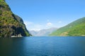 Aurlandsfjord and Naeroyfjord - UNESCO protected fjord - cruise from Flam to Gudvangen on Norway in a Nutshell Tour. Royalty Free Stock Photo