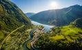 Aurlandsfjord Town Of Flam at dawn Royalty Free Stock Photo