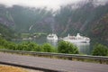 The Aurlandsfjord with two ancored cruise ships Royalty Free Stock Photo