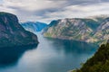 Aurlandsfjord view from the top of Stegastein viewpoint in Norway fjords Royalty Free Stock Photo