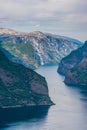 Aurlandsfjord view from the top of Stegastein viewpoint in Norway fjords Royalty Free Stock Photo