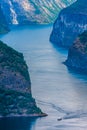 Aurlandsfjord view from the top of Stegastein viewpoint in Norway fjords Royalty Free Stock Photo