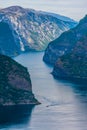 Aurlandsfjord view from the top of Stegastein viewpoint in Norway fjords Royalty Free Stock Photo