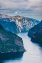 Aurlandsfjord view from the top of Stegastein viewpoint in Norway fjords Royalty Free Stock Photo